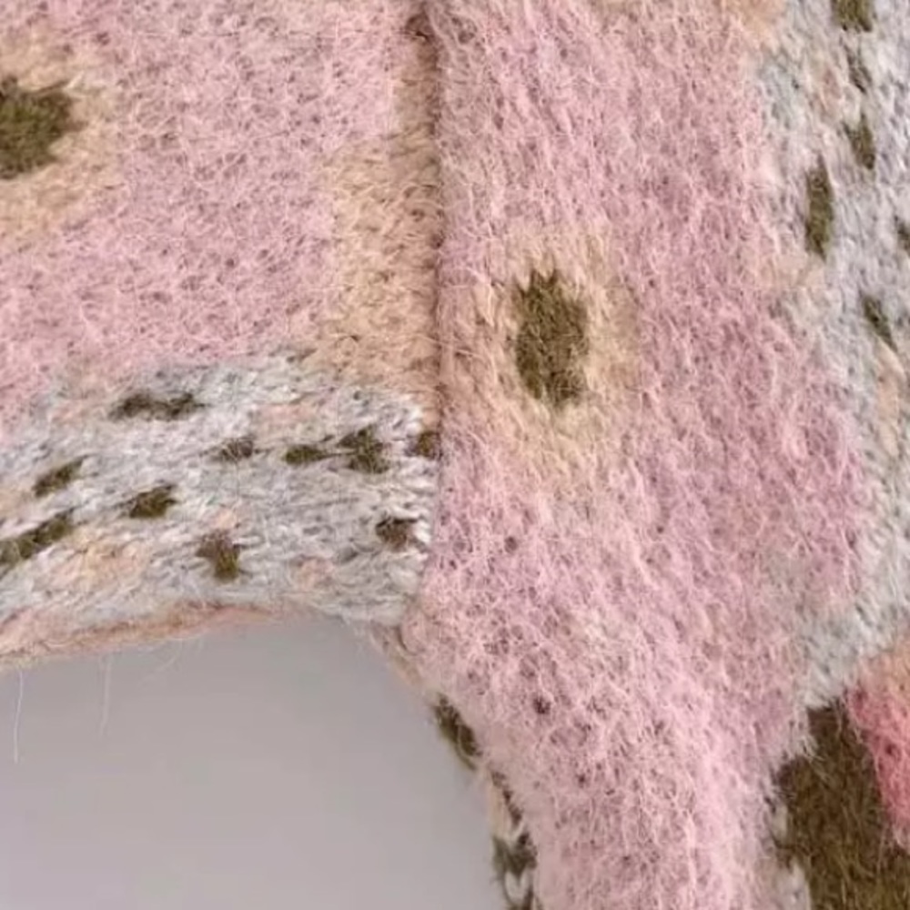 SOLD OUT Beige Floral Pullover Oversized Knit Sweater - Picture 7 of 11